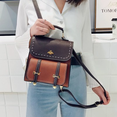 Little Bee Vintage Pu Leather Women Backpack Simple Preppy Style Backpack Women Famous College Backpack Women