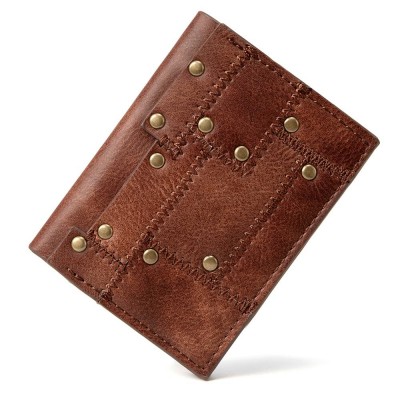 Punk Brown Fashion Lattice Mens Women Wallet European Stylish Steampunk Rock Purse Personality Retro Short Rivet Wallet