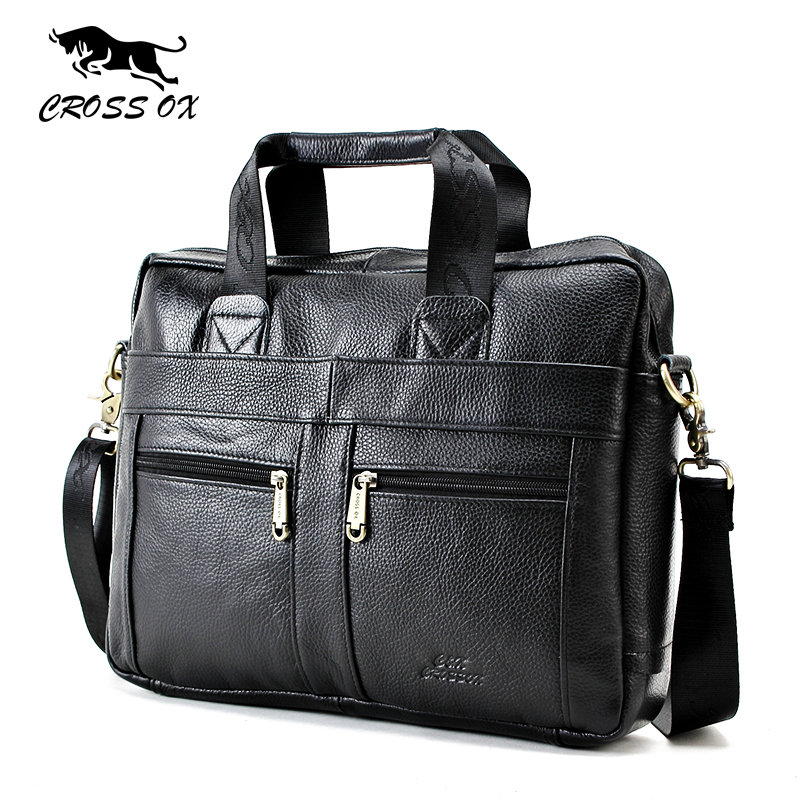 Mens Black Genuine Leather Briefcase Laptop Handbag Business Shoulder Bag