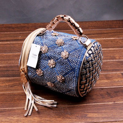 Rhinestone Handbags Designer Denim Handbags 2019 New Vintage Blue Women Handbags Large Capacity Fashion Denim Shoulder Bag Famous Brand