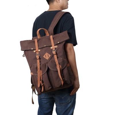 Vintage Travel Bags Men Women Genuine Leather Backpack Men Leather Genuine Shoulder Bag Backpack Men