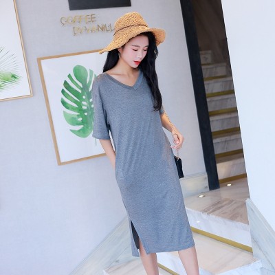 Women Nightgowns Summer Sleepwear Casual Night Dresses Plus size Short Sleeve slit dresses women Loose Nightdress Home Clothes