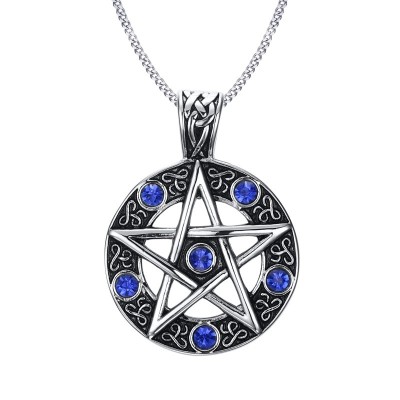 Vintage Style Jewelry Pentagram Pentacle Pagan Wiccan Witch Gothic Pewter Pendant Necklace for Men Woman 24 Chain Choker