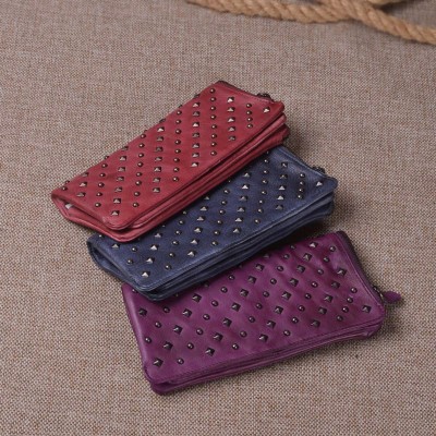 2019 Top Time-limited Women Vintage Retro Designer Ladies Genuine Leather Rivet Wallet Zipper 4 Colors Long Card Purse Female 