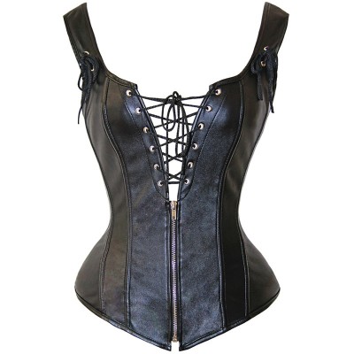 Womens Lace Up Faux Leather Corsets Vest 2019 New Stylish Steampunk Clothing Plus Size Gothic Overbust Corset Tops Bustier XXXL