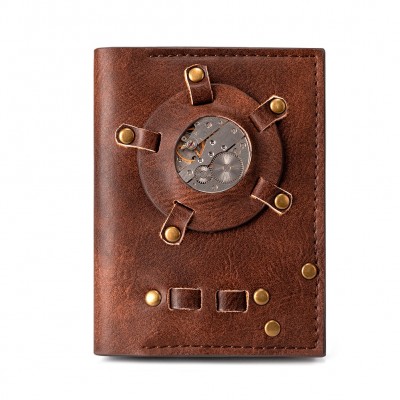 Retro Brown Personality Watch core Wallet Europe Style Fashion Punk Rock Purse Horizontal Short Mens Womens Wallet